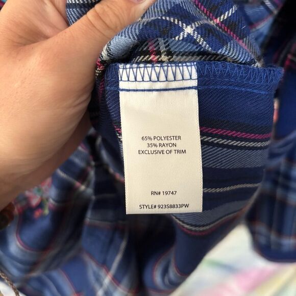 PIONEER WOMAN size small Blue Plaid Floral Embroidered Shirt flannel boho - Picture 6 of 8